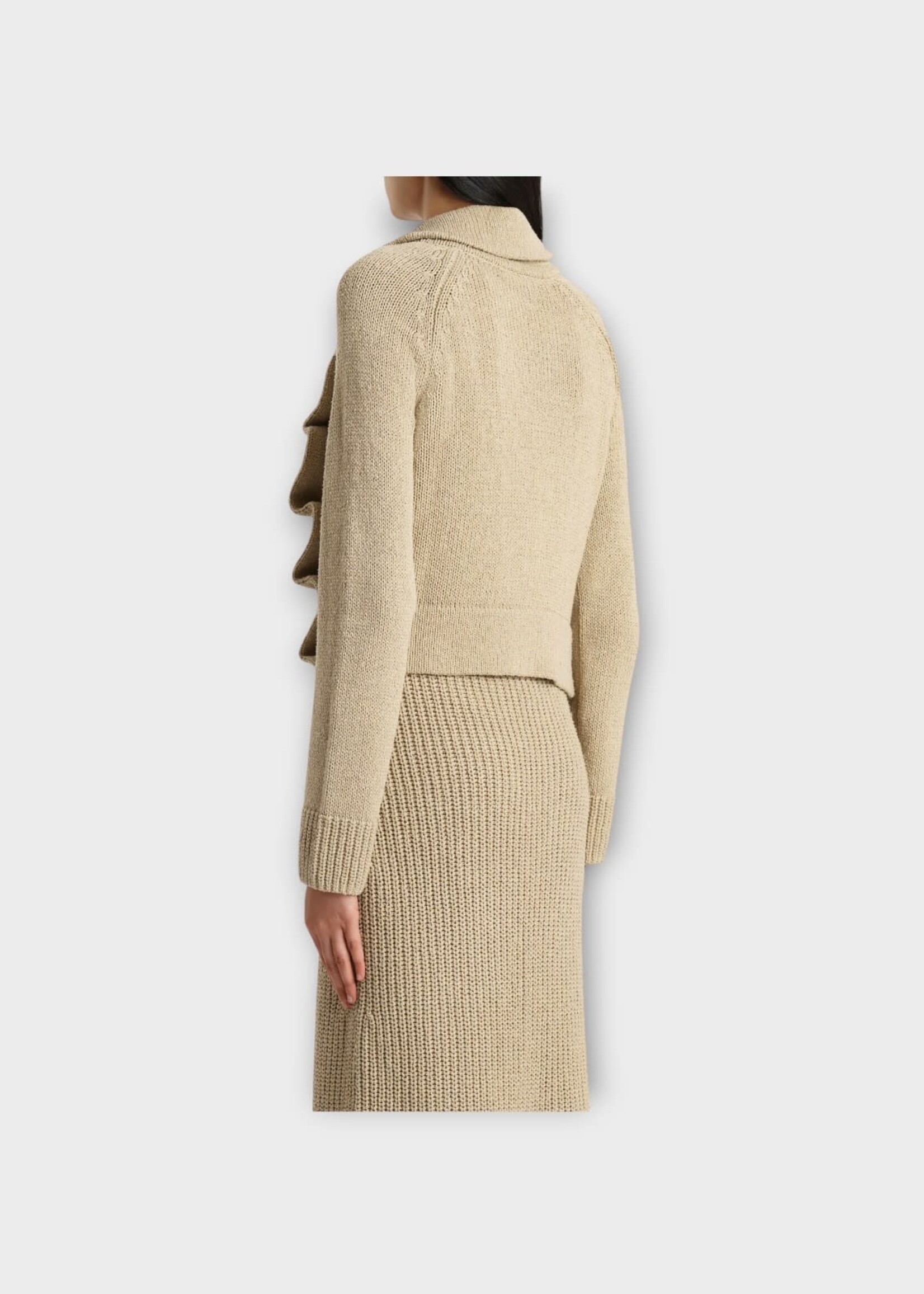 Khaite Khaite Knitwear, Beige, Lorrai Cotton & Silk Chain High Neck Buttoned Cardigan In Beige