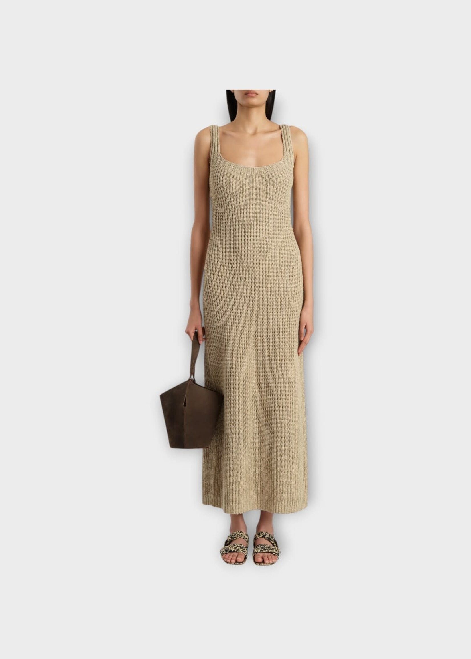 Khaite Khaite Dress, Beige, Lex Cotton & Silk Chain Midi Dress In Beige