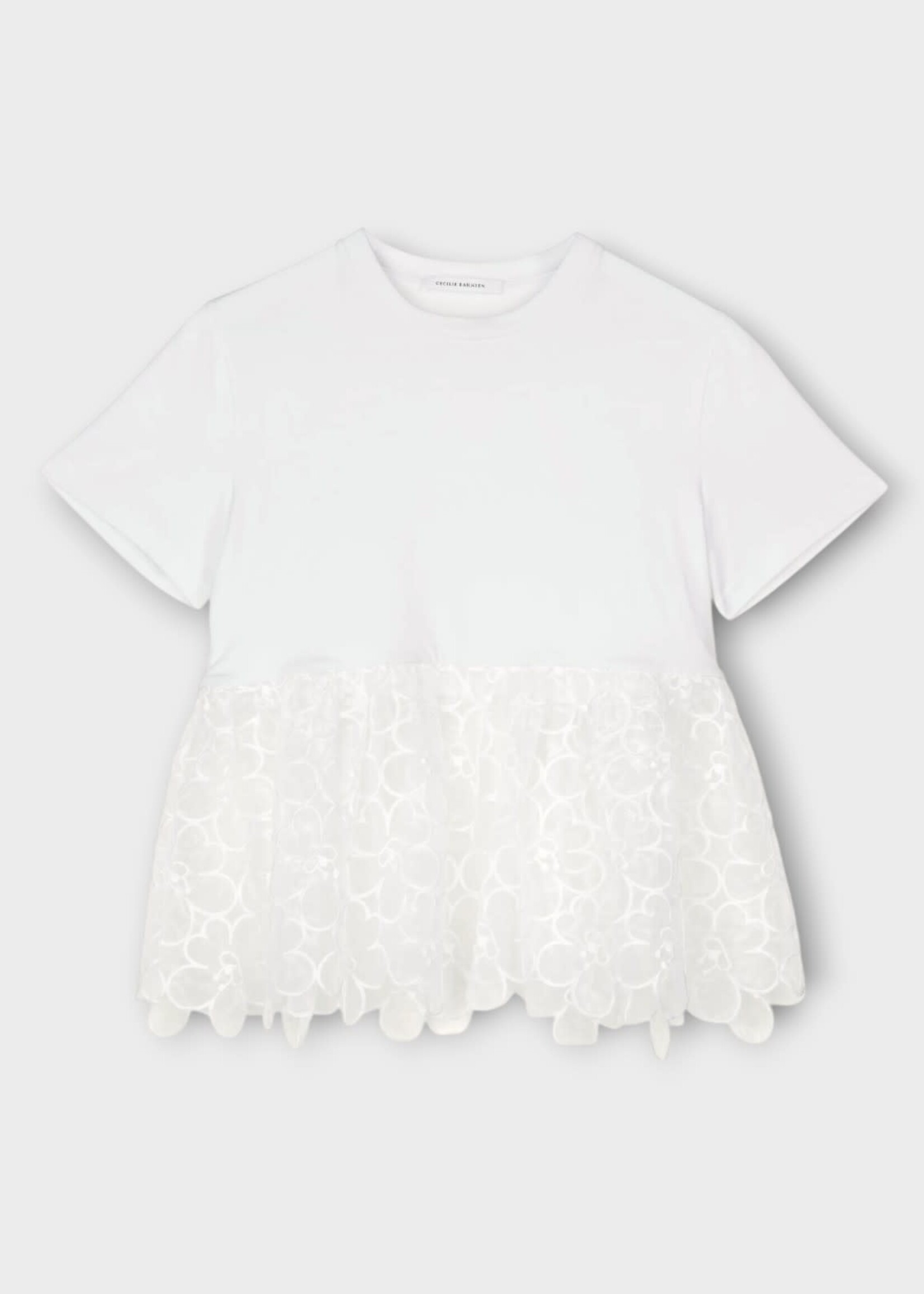 Cecilie Bahnsen Cecilie Bahnsen T-Shirt, White, Connie Jersey Short Sleeve T-Shirt w/ Embroidery