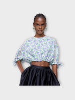 Rabanne Rabanne Top, Print, Puff Sleeve Crop Top in Purple & Green  w/ Floral Print