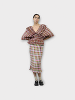 Julia Heuer Julia Heuer Top, Print, Marcia V-Neck Short Sleeve Halter Hand Pleated Top in Multicolour w/ Tarek Print
