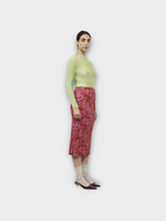 Julia Heuer Julia Heuer Skirt, Print, Finn Midi Hand Pleated Skirt in Red & Pink w/ Sansa Print