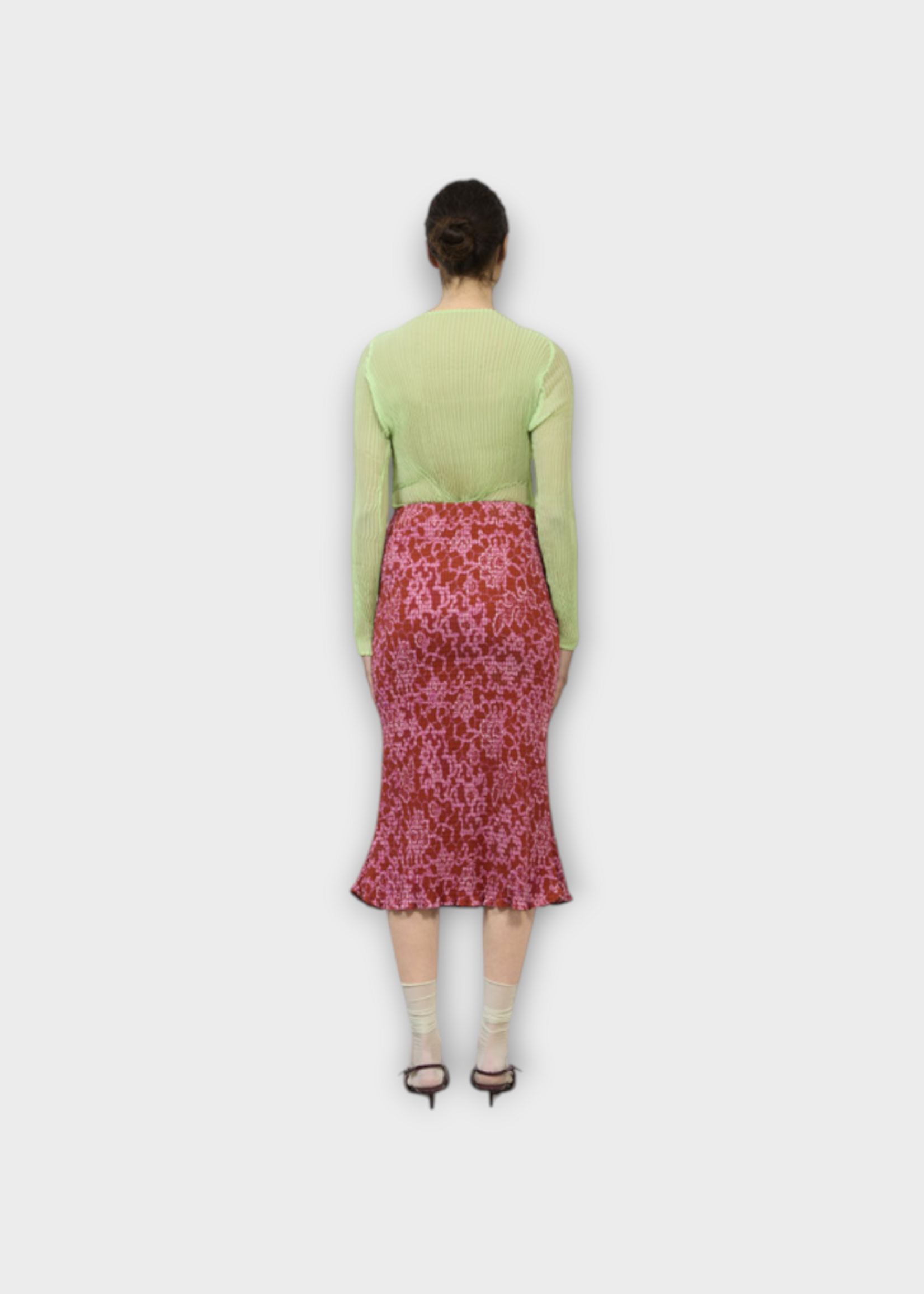 Julia Heuer Julia Heuer Skirt, Print, Finn Midi Hand Pleated Skirt in Red & Pink w/ Sansa Print