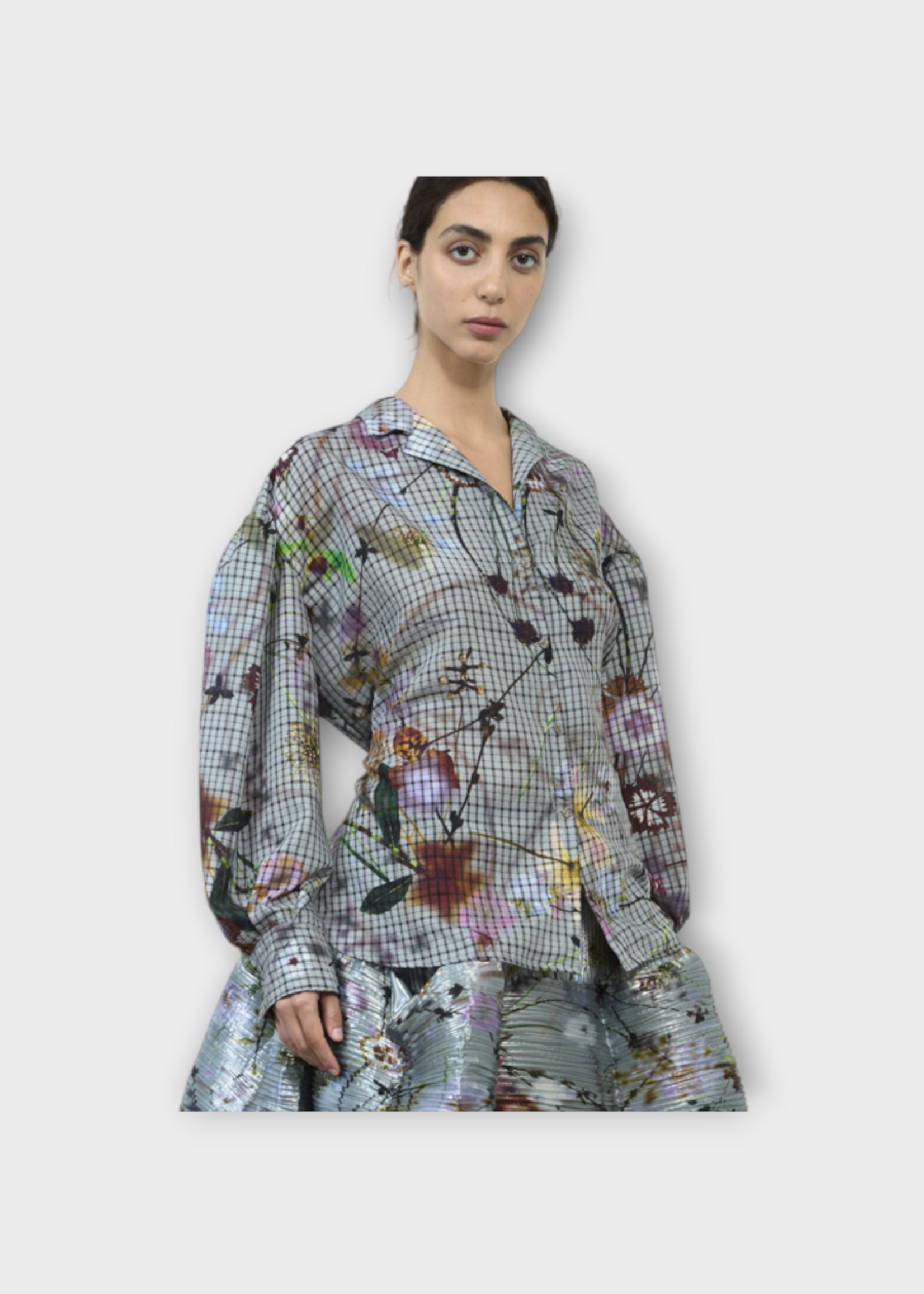 Julia Heuer Julia Heuer Shirt, Print, Hannes Relaxed Fit Tied Waist Shirt in Grey w/  Frances Print
