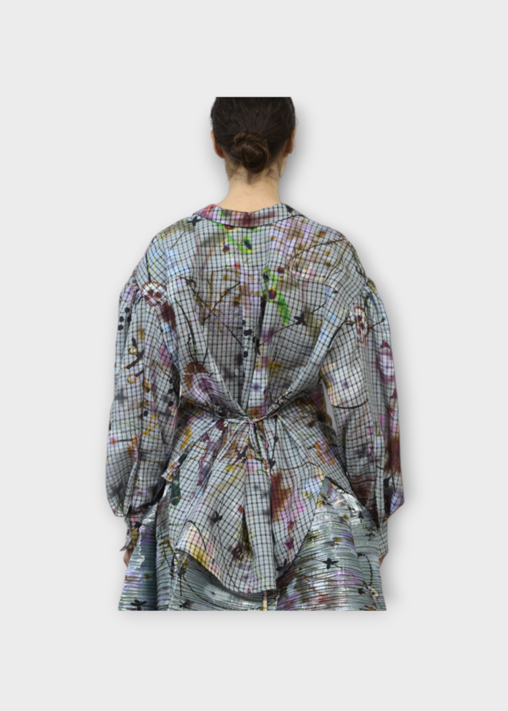 Julia Heuer Julia Heuer Shirt, Print, Hannes Relaxed Fit Tied Waist Shirt in Grey w/  Frances Print