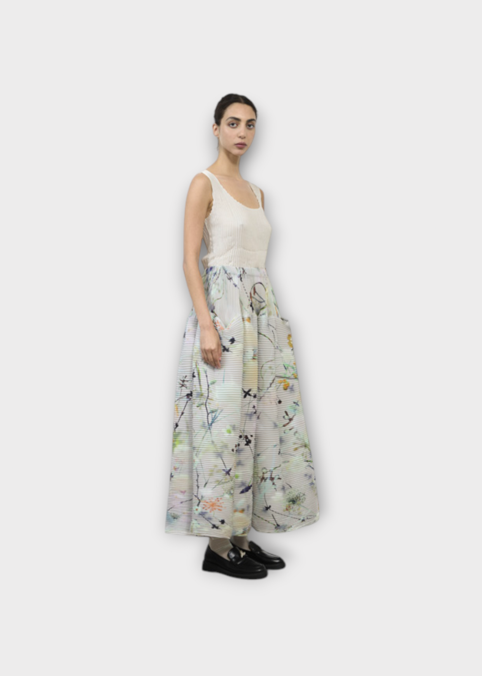 Julia Heuer Julia Heuer Skirt, Print, Kenza Hand Pleated Long Skirt in Light Pink w/ Frances Print