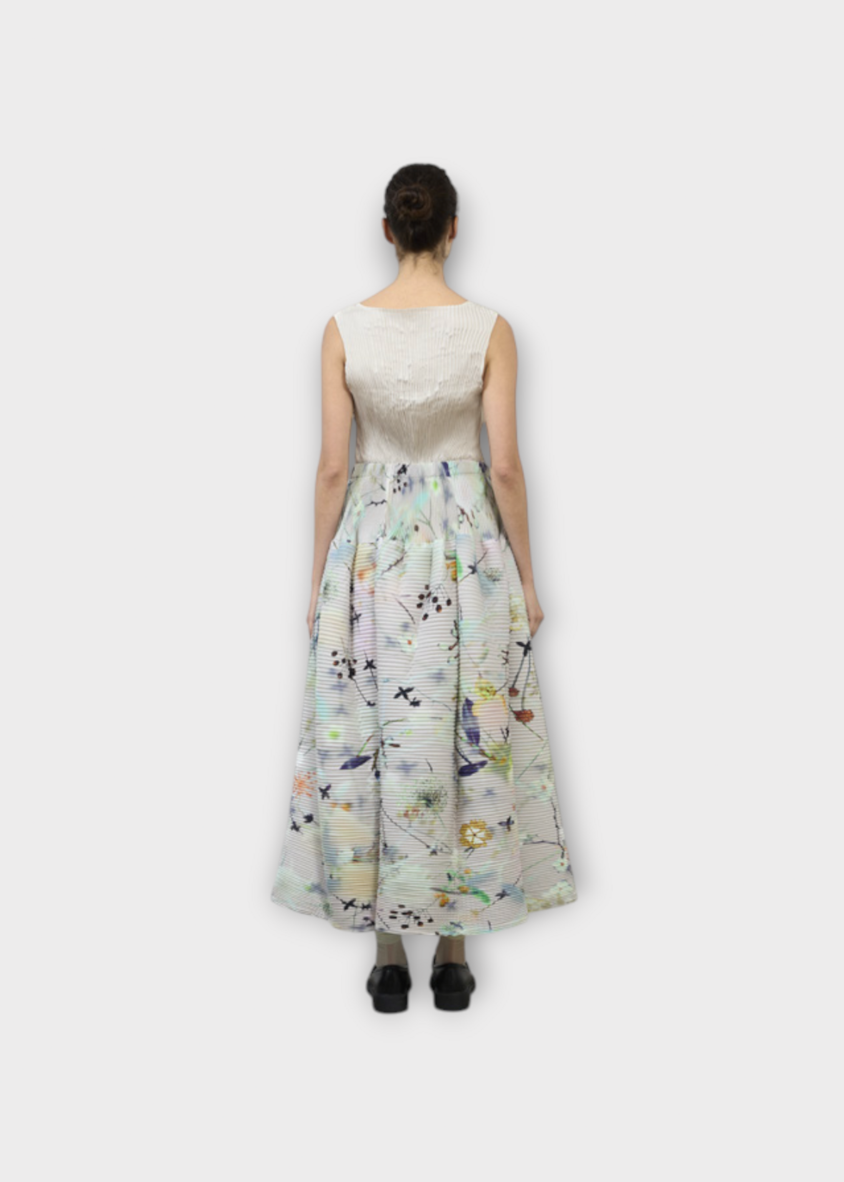 Julia Heuer Julia Heuer Skirt, Print, Kenza Hand Pleated Long Skirt in Light Pink w/ Frances Print