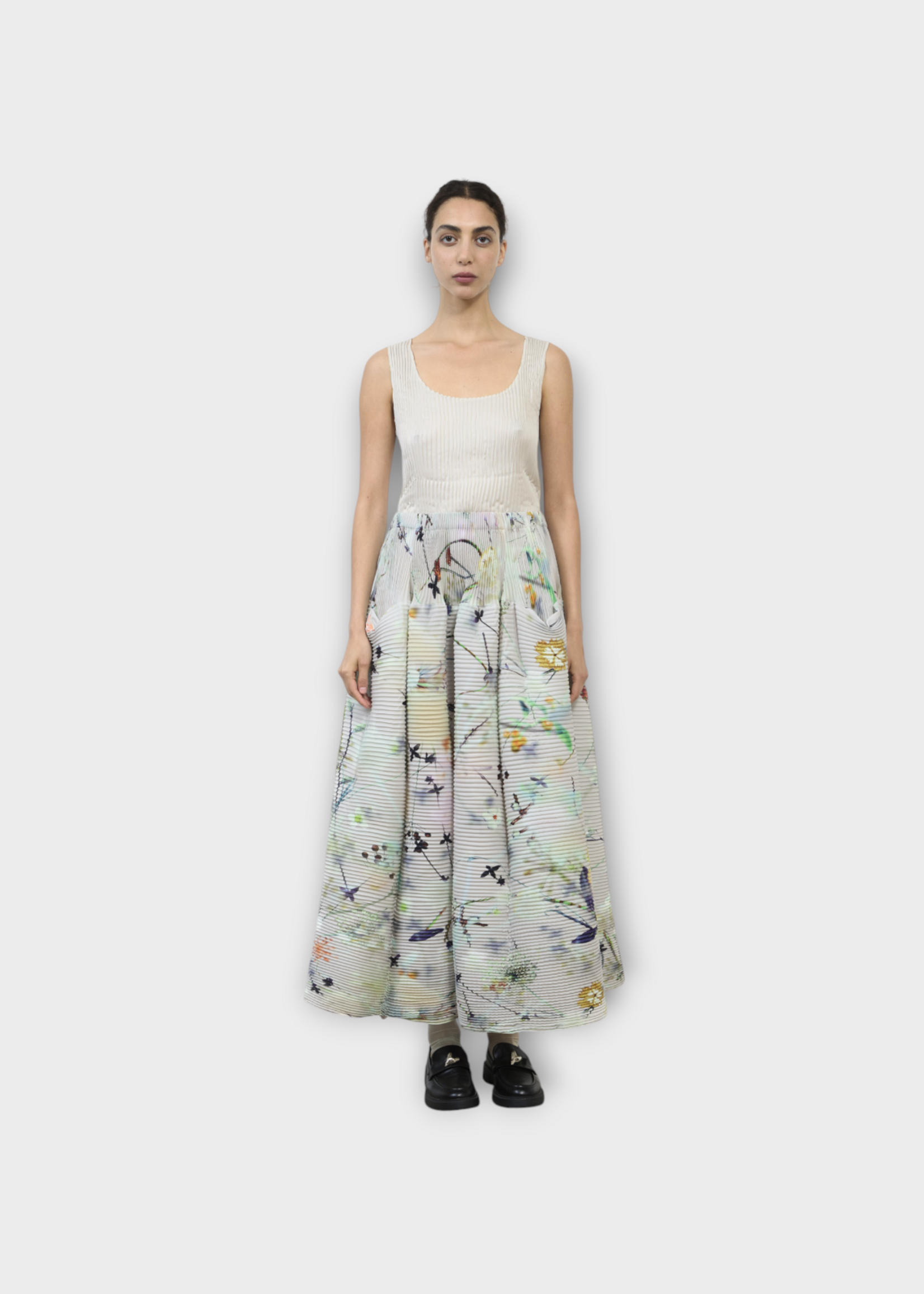 Julia Heuer Julia Heuer Skirt, Print, Kenza Hand Pleated Long Skirt in Light Pink w/ Frances Print