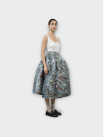 Julia Heuer Julia Heuer Skirt, Print, Kenza Voluminous Hand Pleated Midi Skirt in Metallic Grey w/ Frances Print