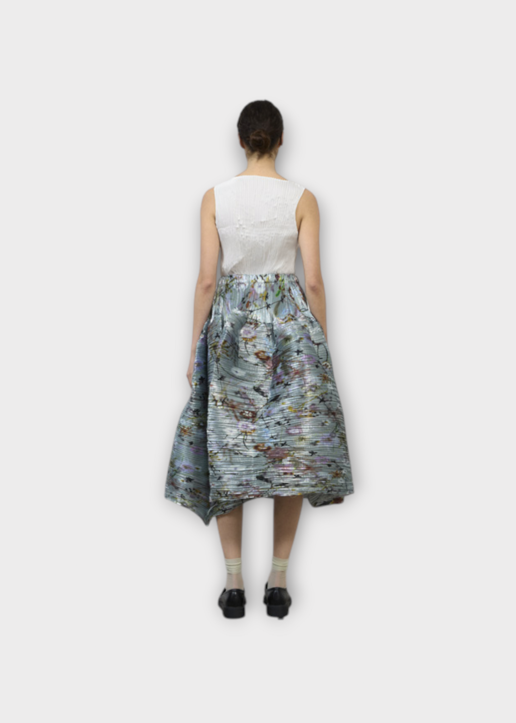 Julia Heuer Julia Heuer Skirt, Print, Kenza Voluminous Hand Pleated Midi Skirt in Metallic Grey w/ Frances Print