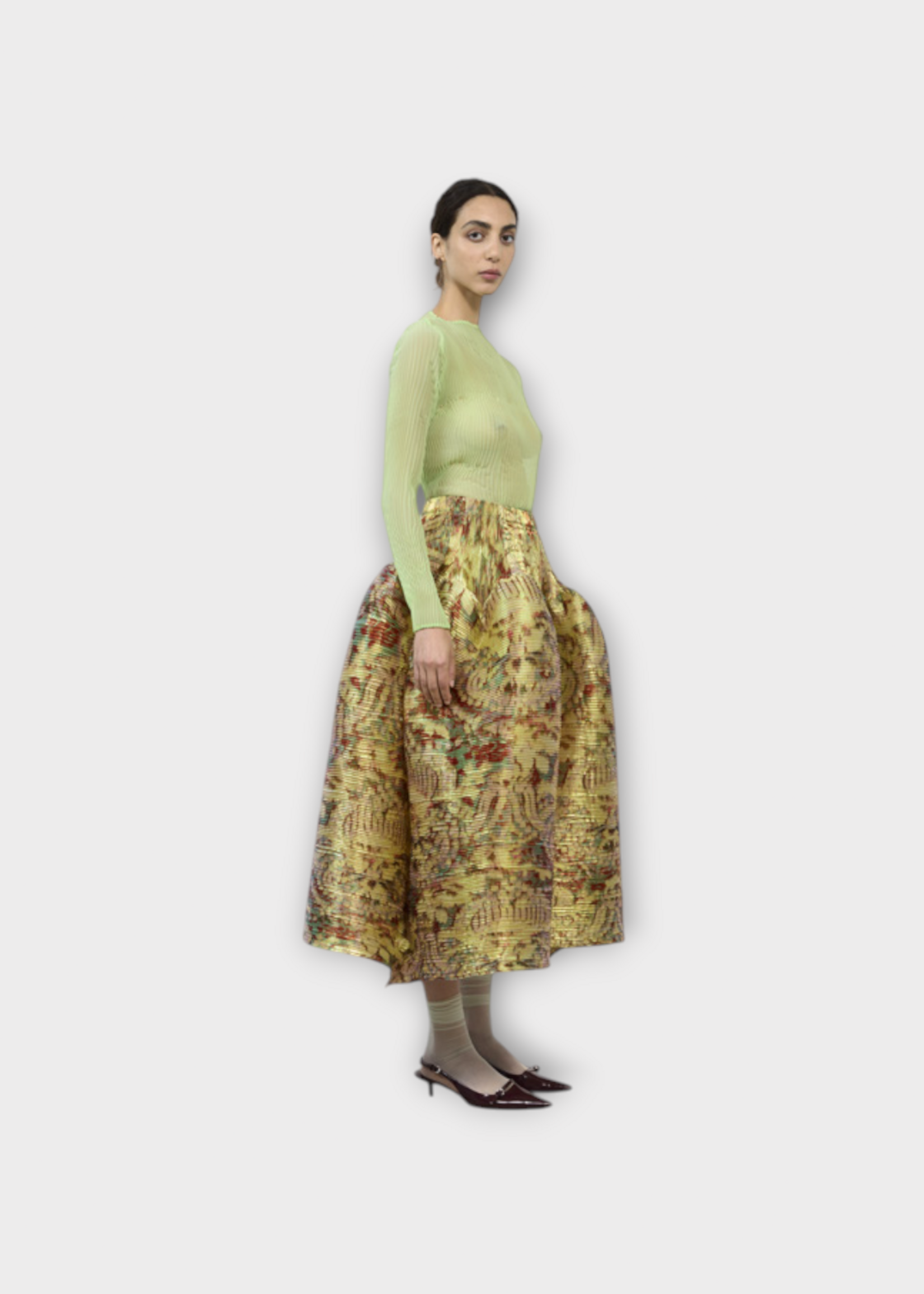 Julia Heuer Julia Heuer Skirt, Print, Kenza Voluminous Hand Pleated Midi Skirt in Gold w/ Jim Print