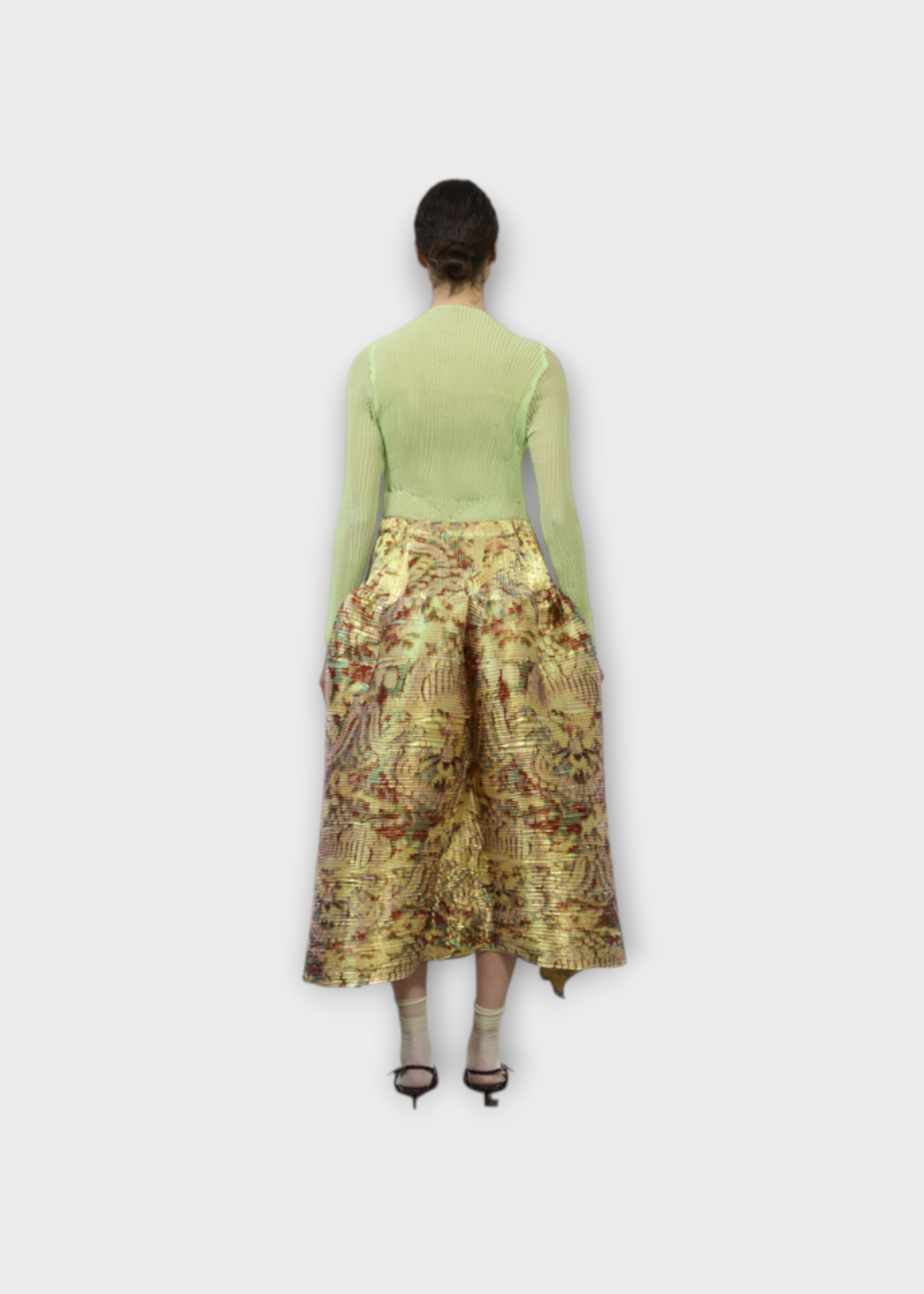 Julia Heuer Julia Heuer Skirt, Print, Kenza Voluminous Hand Pleated Midi Skirt in Gold w/ Jim Print