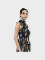 Julia Heuer Julia Heuer Top, Print, Matti Smock Sleeveless Hand Pleated Top in Black w/ Frances Print