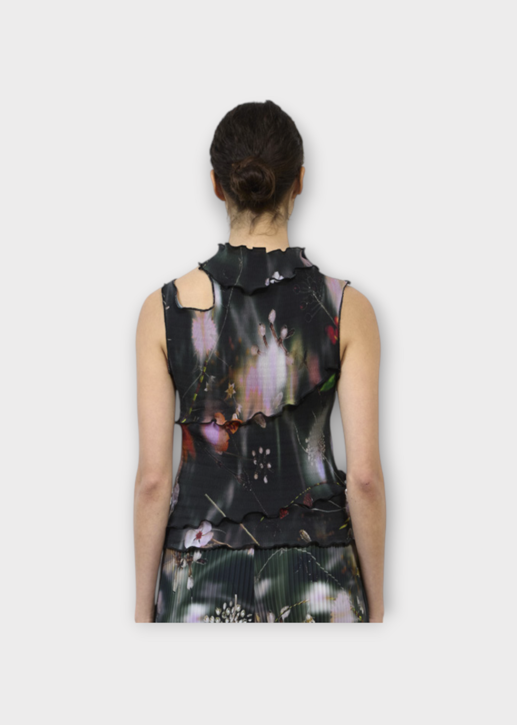 Julia Heuer Julia Heuer Top, Print, Matti Smock Sleeveless Hand Pleated Top in Black w/ Frances Print