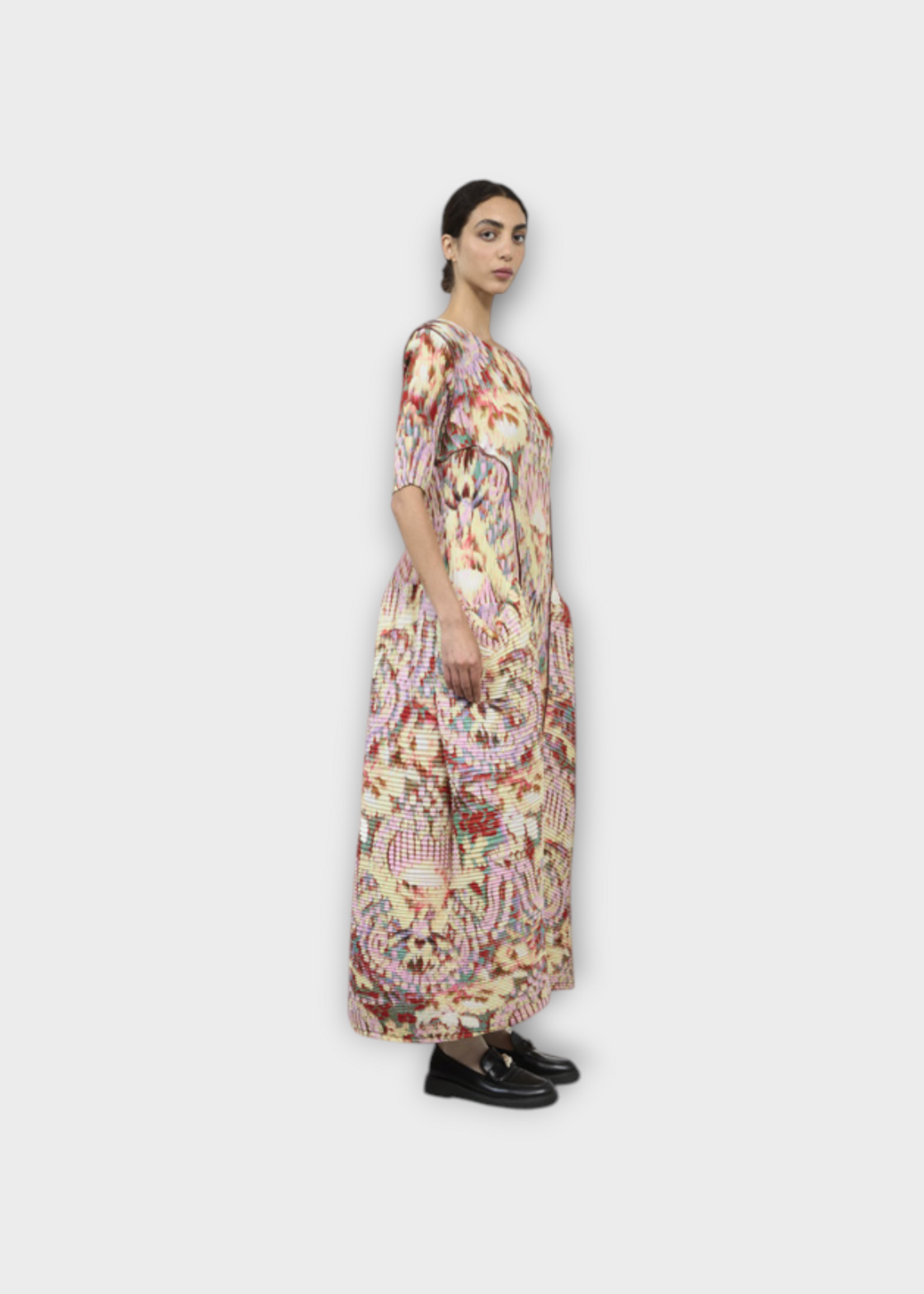 Julia Heuer Julia Heuer Dress, Print, Uma Short Sleeve Hand Pleated Voluminous Midi Dress in  w/ Jim Print
