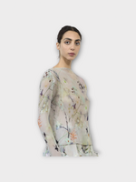 Julia Heuer Julia Heuer Top, Print, Lee Pleated Long Sleeve Top in Light Pink w/ Frances Print