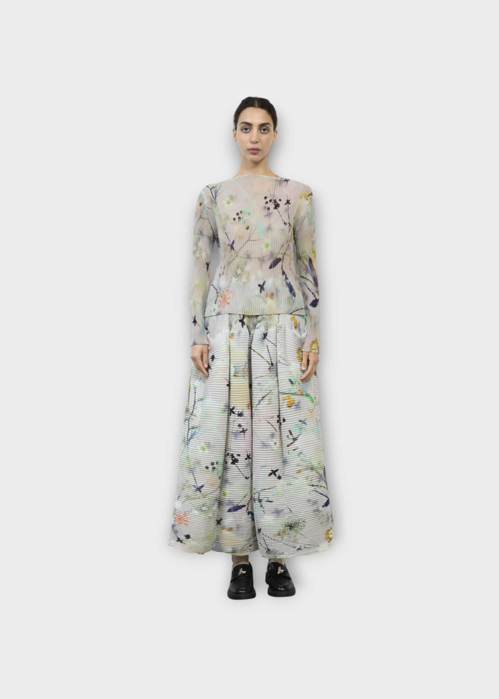 Julia Heuer Julia Heuer Top, Print, Lee Pleated Long Sleeve Top in Light Pink w/ Frances Print