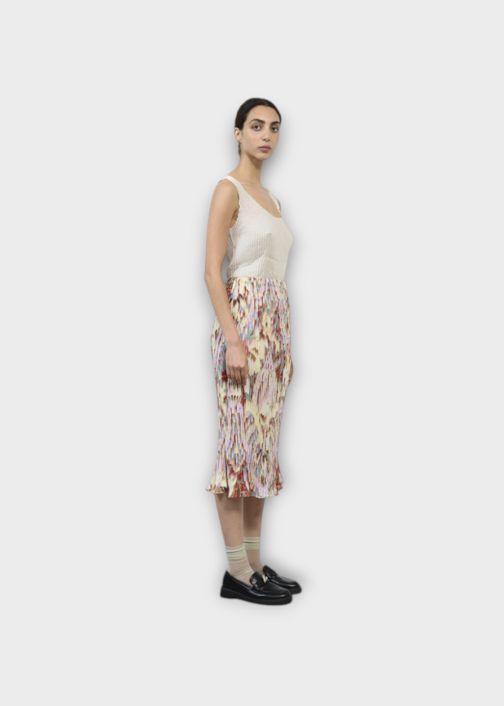Julia Heuer Julia Heuer Skirt, Print, Milla High Waisted Pleated Midi Skirt in Multicolour w/ Jim Print