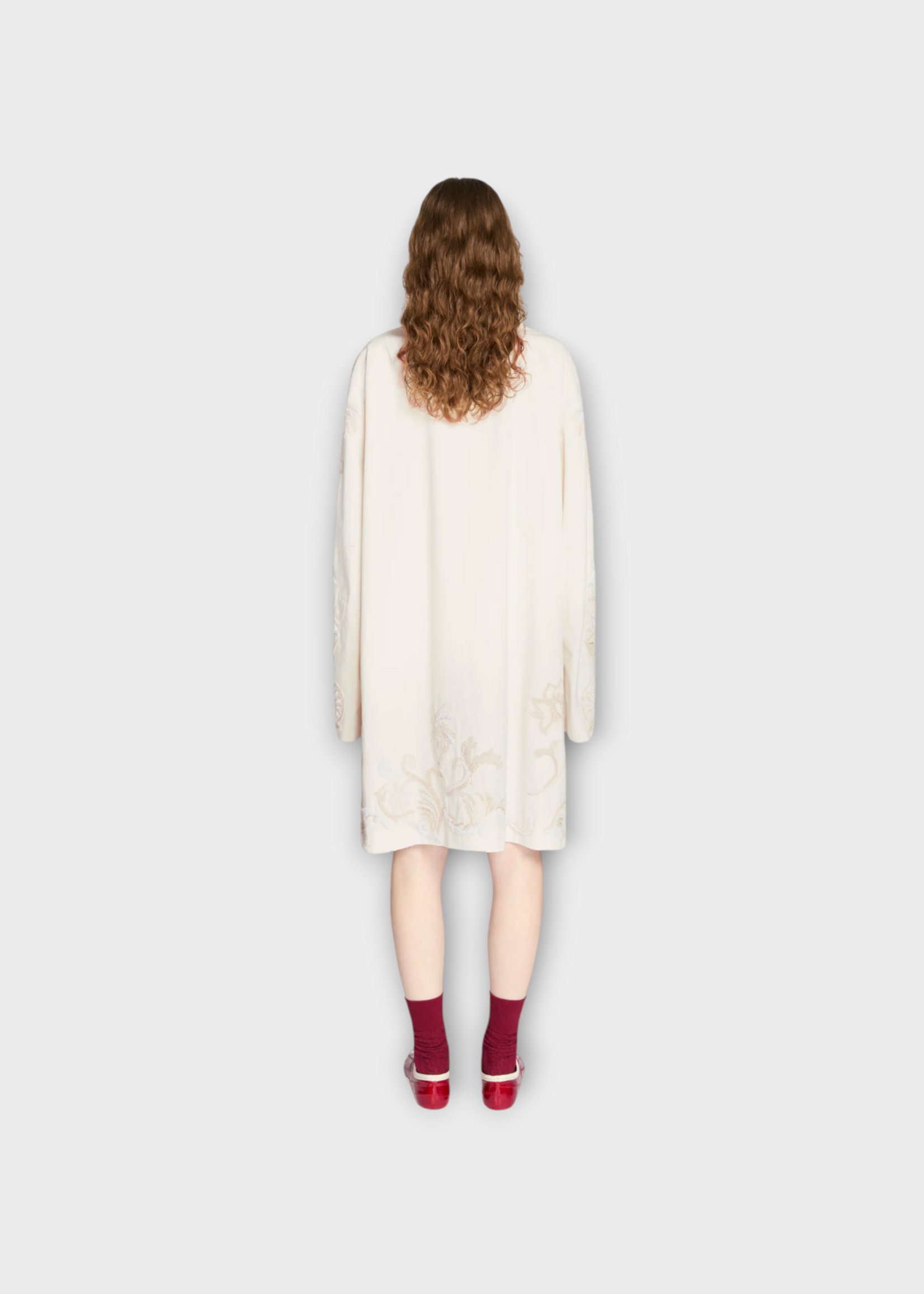 Dries Van Noten Dries Van Noten Coat, White, Rondero Cotton A-Line Coat In Off White w/ Matador Embroidery