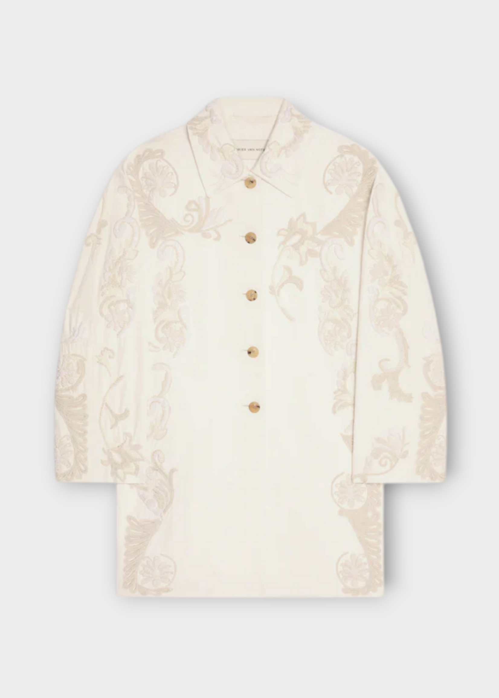 Dries Van Noten Dries Van Noten Coat, White, Rondero Cotton A-Line Coat In Off White w/ Matador Embroidery