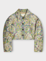 Dries Van Noten Dries Van Noten Jacket, Multi, Vondero Cropped Embroidered Lame In Lemon w/ Floral Jacquard Pattern