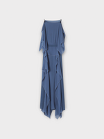 Lanvin Lanvin Dress, Blue, Silk Square Neck Ruffled Long Dress In Jeanne Blue