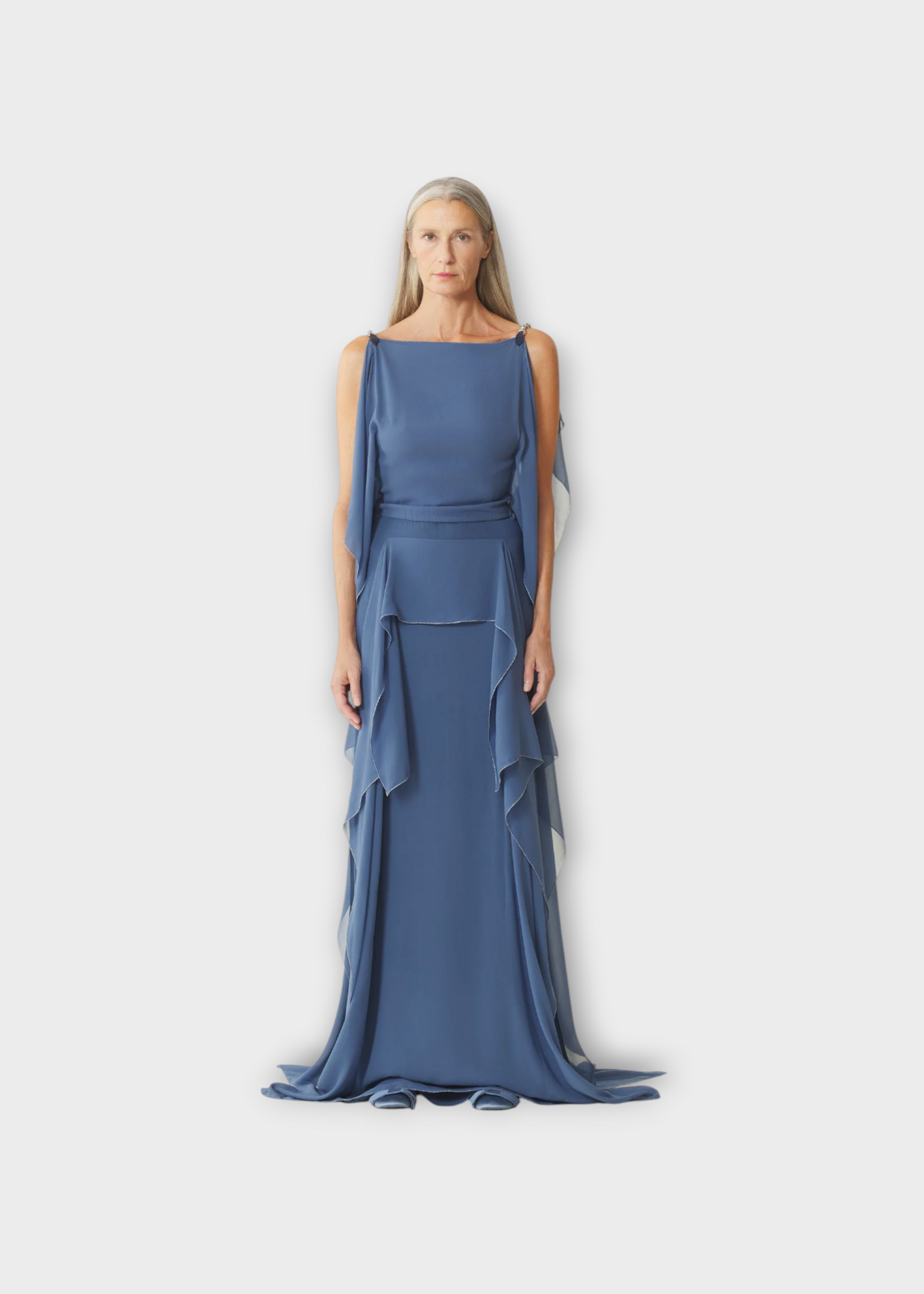 Lanvin Lanvin Dress, Blue, Silk Square Neck Ruffled Long Dress In Jeanne Blue