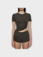 Christopher Esber Christopher Esber Shorts, Brown, Droplet Crystal Mid Rise Track Mini Shorts In Husk