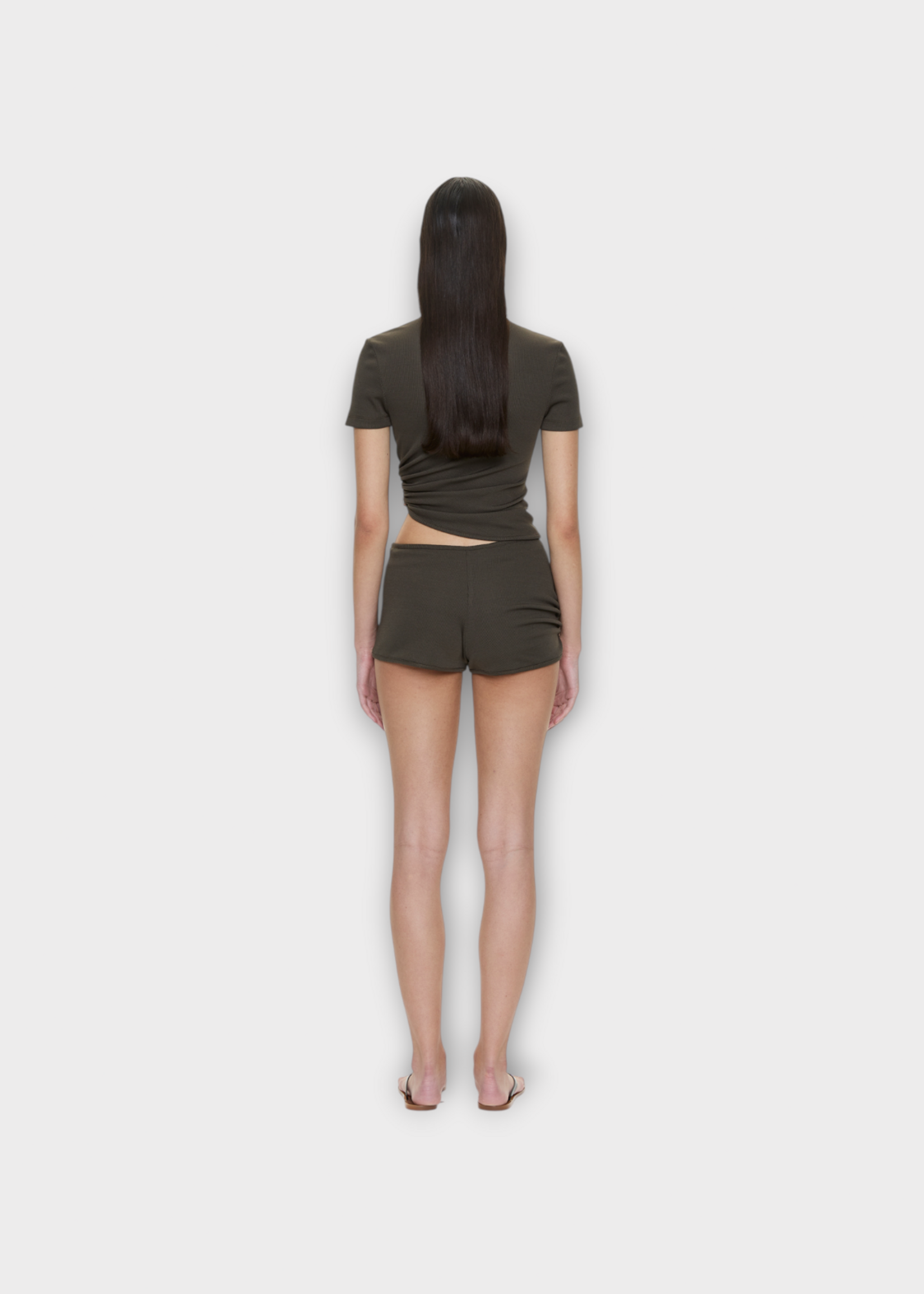 Christopher Esber Christopher Esber Shorts, Brown, Droplet Crystal Mid Rise Track Mini Shorts In Husk
