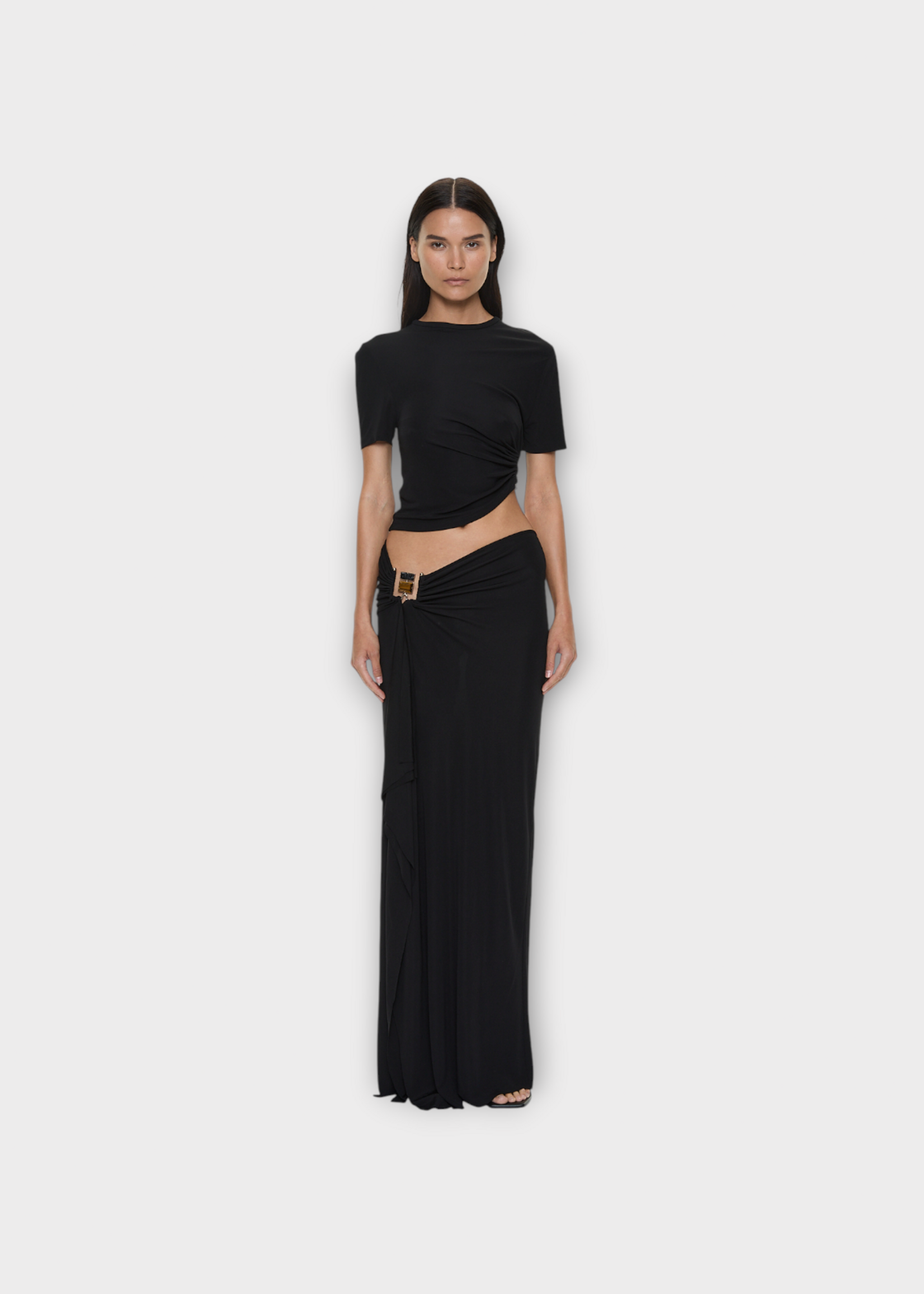 Christopher Esber Christopher Esber T-Shirt, Black, Bezel Quartz Ruched T-Shirt In Black