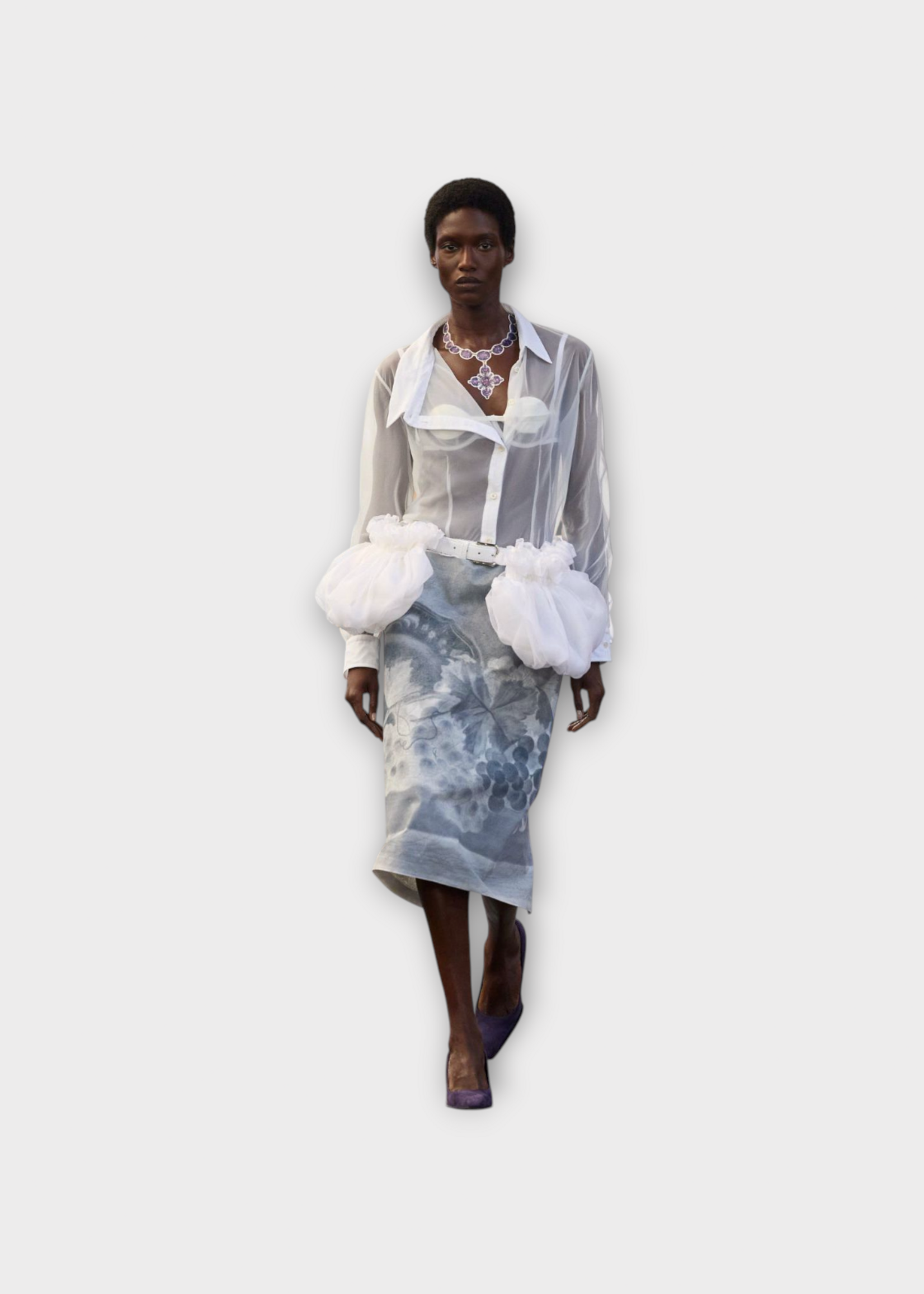 Julie Kegels Julie Kegels Skirt, Grey, Sisley Elastic Waist Straight Skirt In Grey w/ Botanical Print