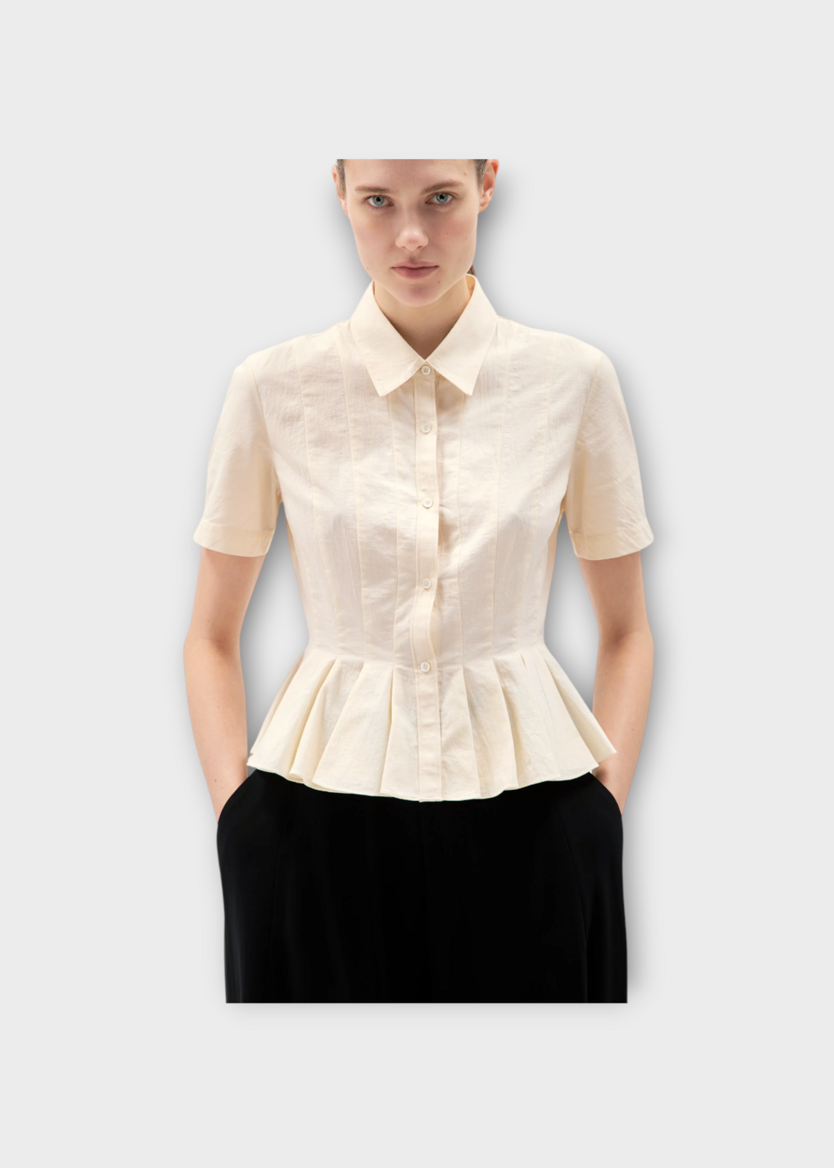 Ashlyn Ashlyn Shirt, White, Lulu Cotton Short Sleeve Cropped Shirt In Cream