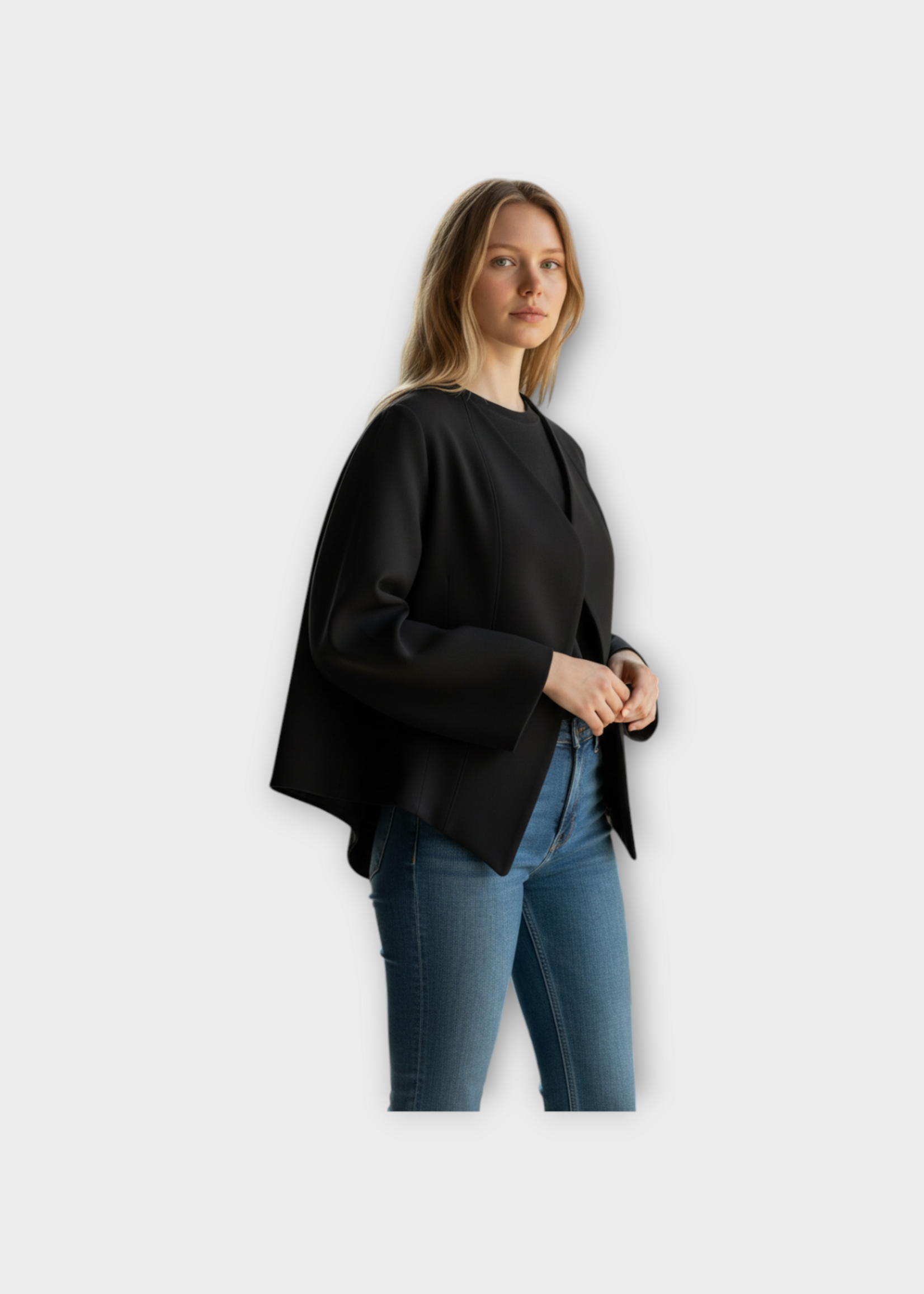Ashlyn Ashlyn Jacket, Black, Reed V-Neck Short Blazer In Black