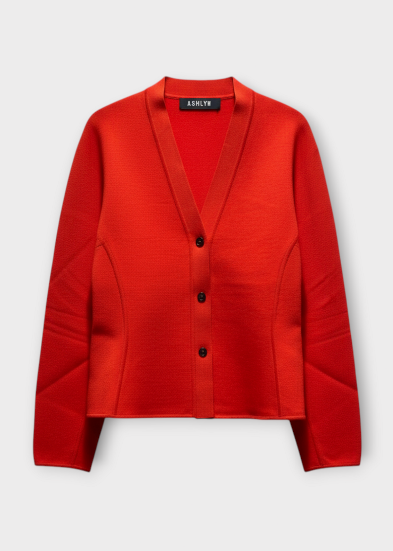 Ashlyn Ashlyn Knitwear, Red, Henry V-Neck Long Cardigan