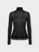 Ashlyn Ashlyn Top, Black, Merritt Turtleneck Peplum Top In Black w/ Ruffles