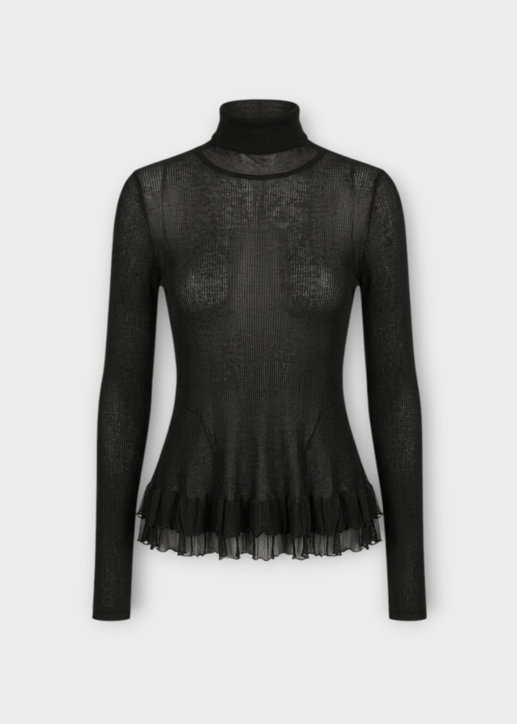 Ashlyn Ashlyn Top, Black, Merritt Turtleneck Peplum Top In Black w/ Ruffles