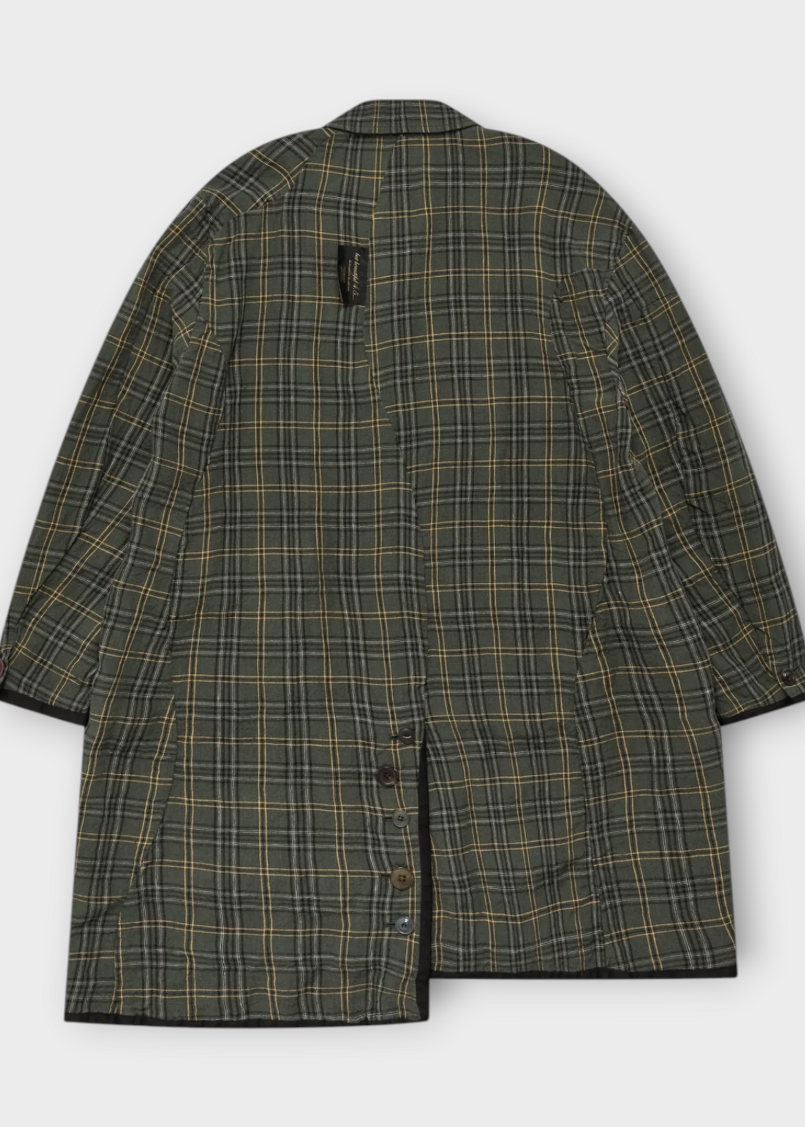Undercover Undercover Coat, Print, Coat Collared Buttoned In Green w/ Check Print