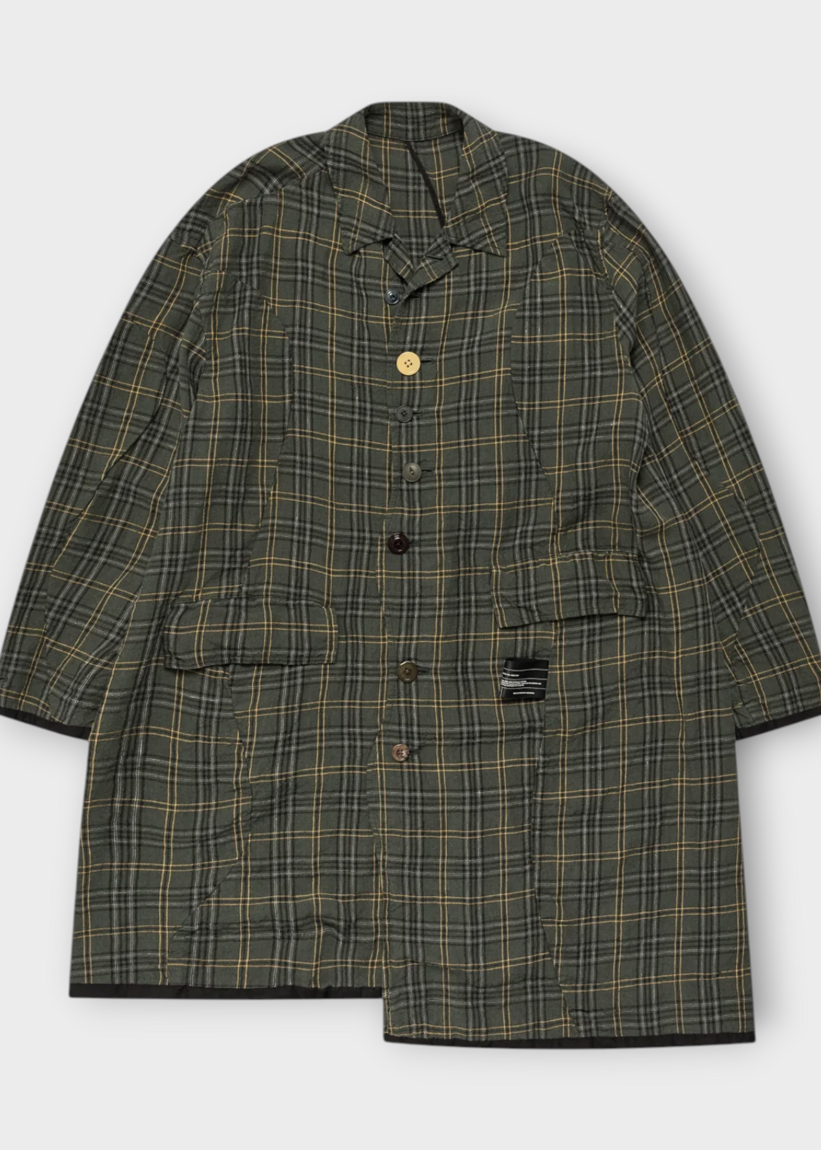 Undercover Undercover Coat, Print, Coat Collared Buttoned In Green w/ Check Print