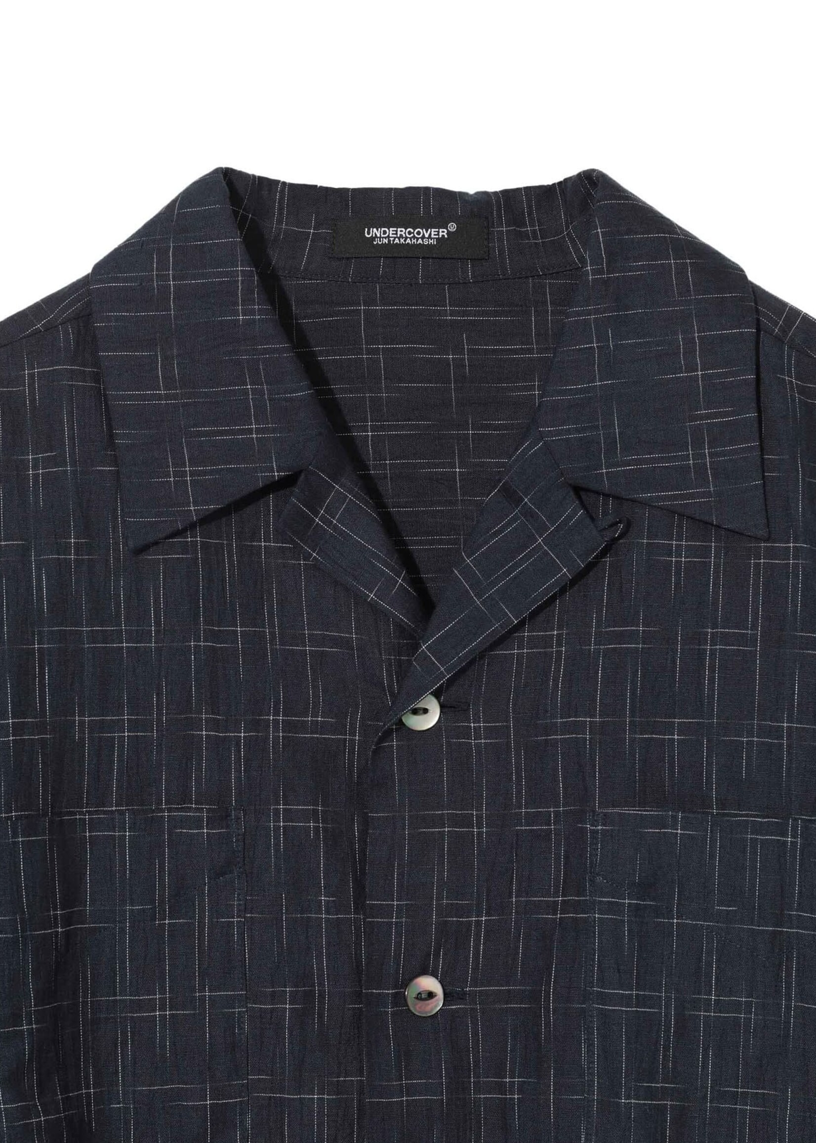 Undercover Undercover Shirt, Navy, Linen & Cotton Open Collar Shirt In Navy