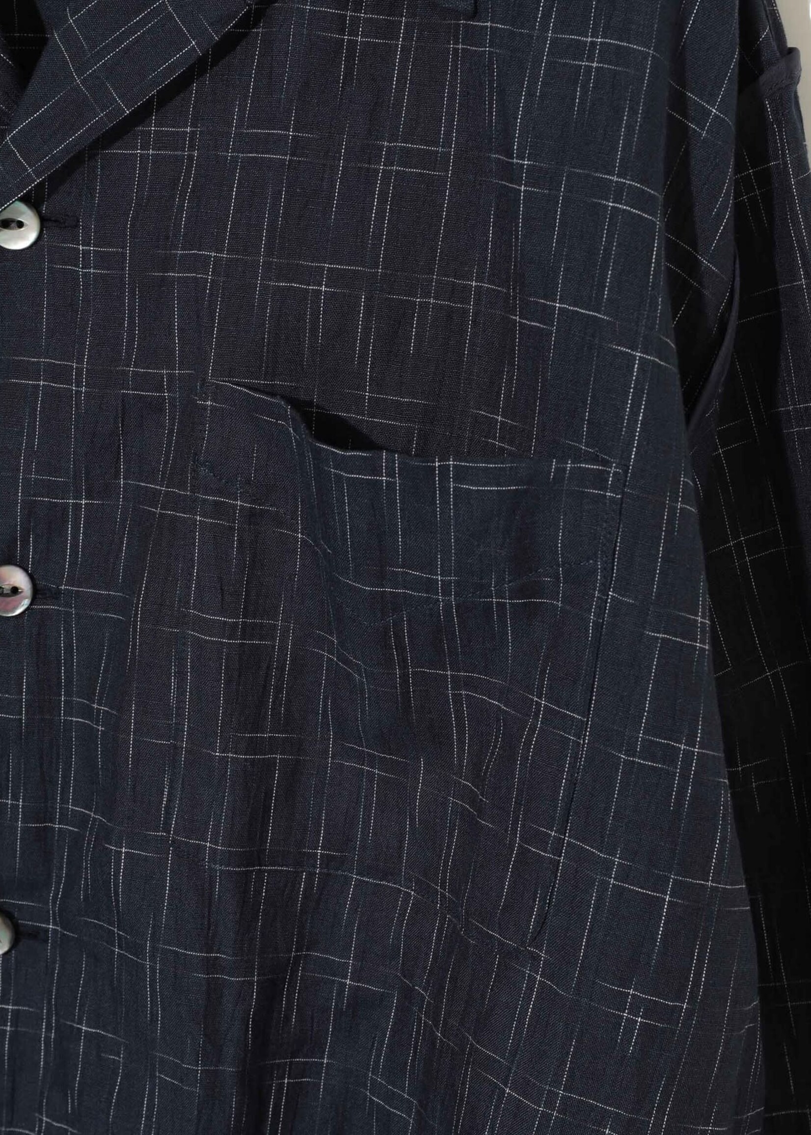 Undercover Undercover Shirt, Navy, Linen & Cotton Open Collar Shirt In Navy