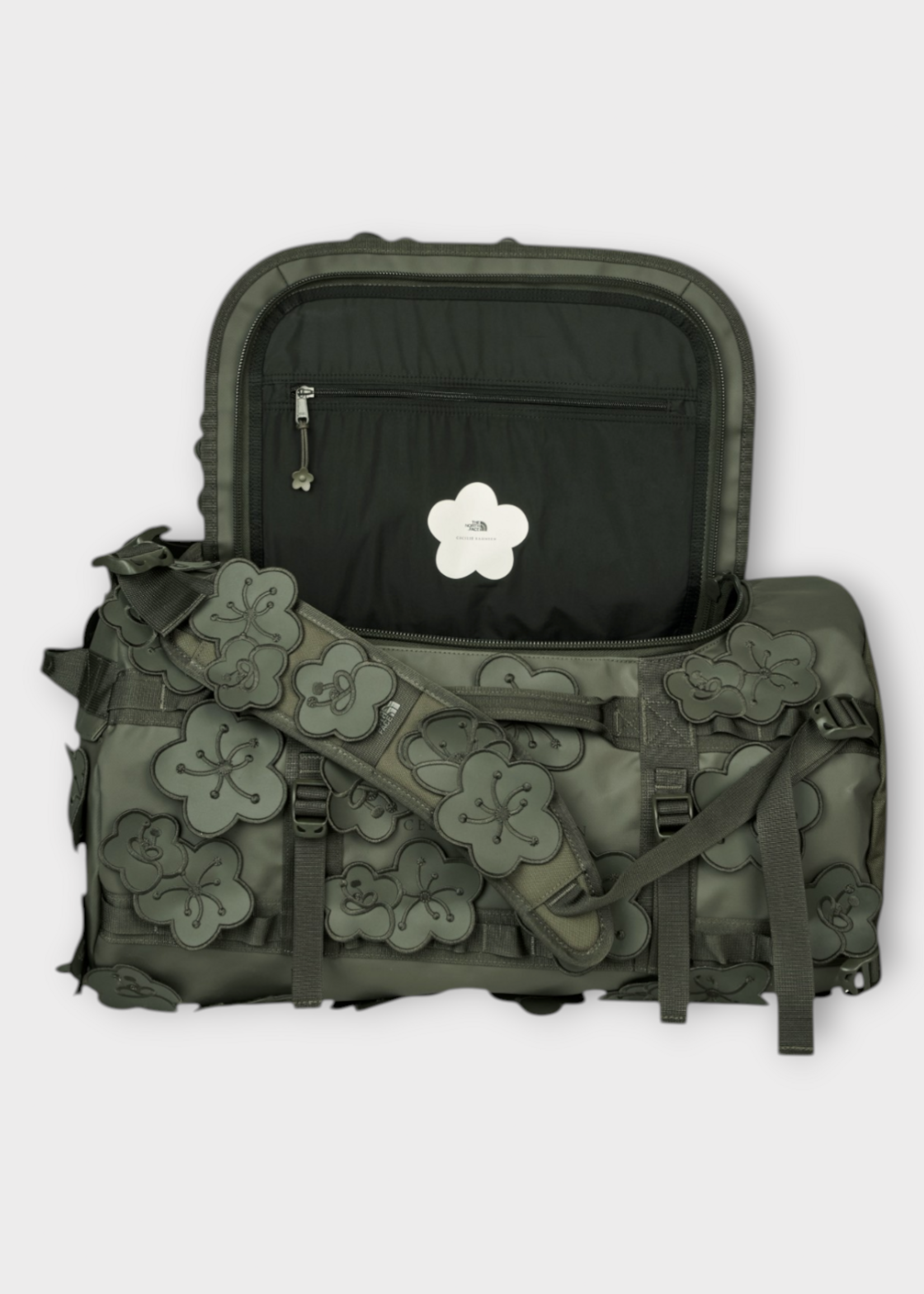 Cecilie Bahnsen Cecilie Bahnsen Bag, Green, Tnf x Cb Anna Base Camp Nylon Duffel In Forest Night Green w/ Floral Motif