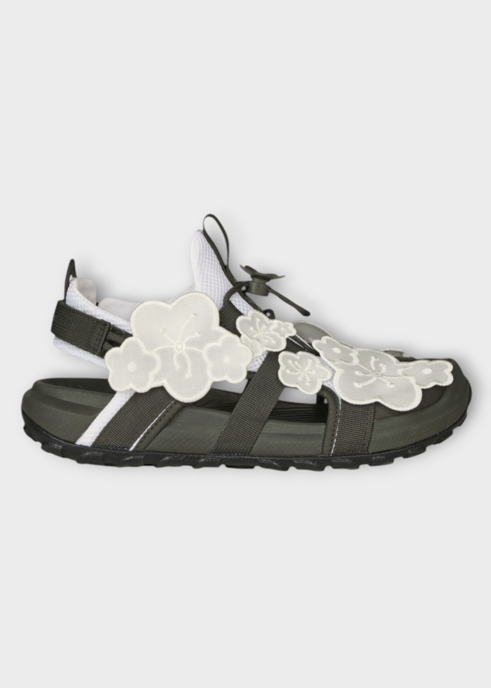 Cecilie Bahnsen Cecilie Bahnsen Sandals, Multi, Tnf x Cb Bekah Rubber Shandals Slips In White & Olive Green w/ Floral Appliques