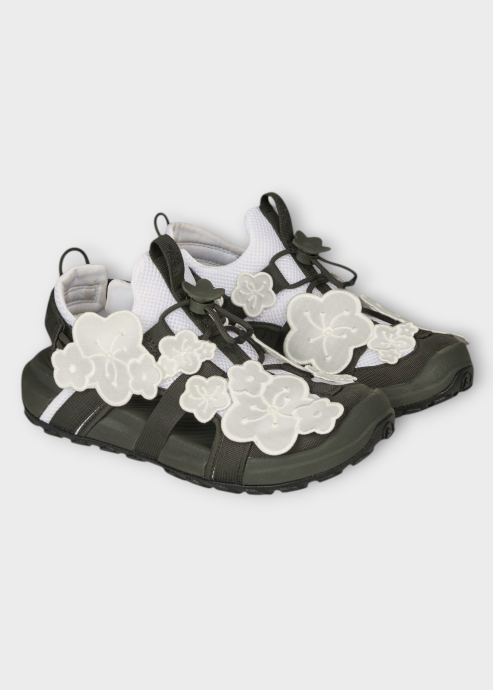 Cecilie Bahnsen Cecilie Bahnsen Sandals, Multi, Tnf x Cb Bekah Rubber Shandals Slips In White & Olive Green w/ Floral Appliques