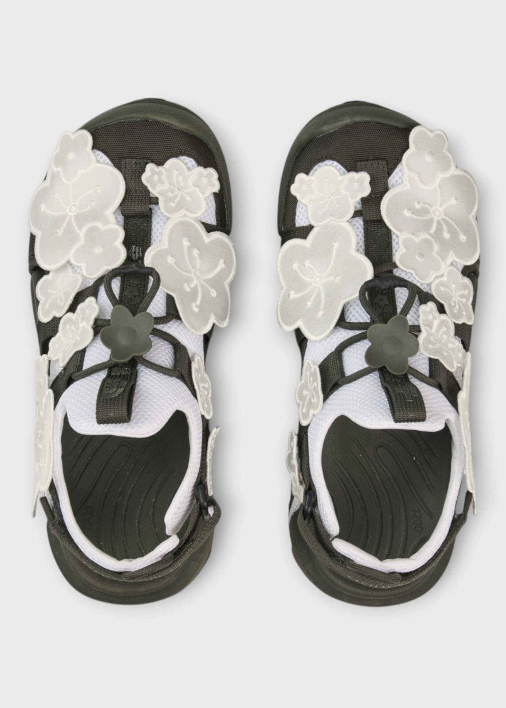 Cecilie Bahnsen Cecilie Bahnsen Sandals, Multi, Tnf x Cb Bekah Rubber Shandals Slips In White & Olive Green w/ Floral Appliques
