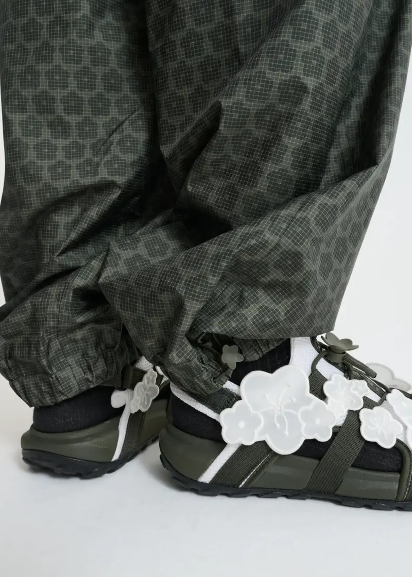Cecilie Bahnsen Cecilie Bahnsen Sandals, Multi, Tnf x Cb Bekah Rubber Shandals Slips In White & Olive Green w/ Floral Appliques