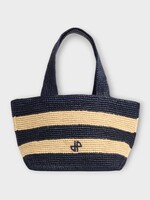 Patou Patou Bag, Multi, Raffia Trapeze Tote Bag In Offshore Blue Stripes & Beige