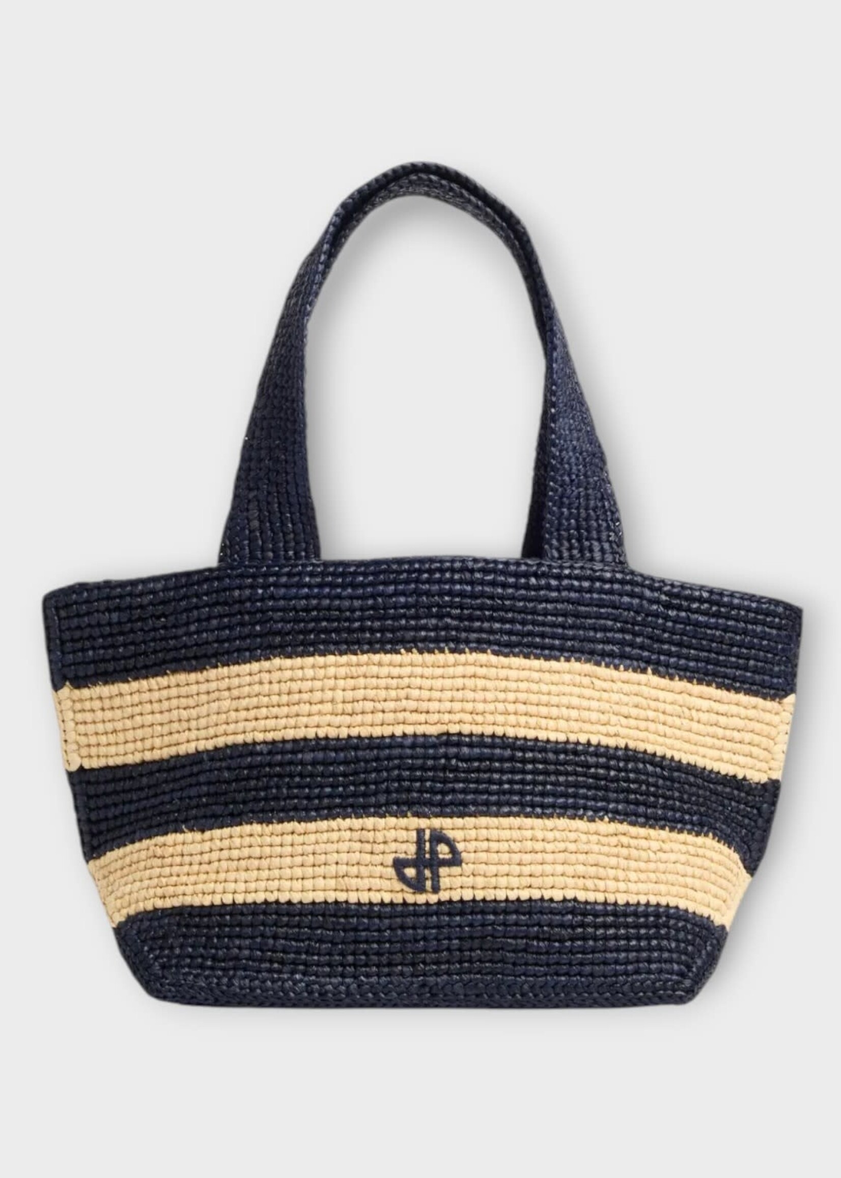 Patou Patou Bag, Multi, Raffia Trapeze Tote Bag In Offshore Blue Stripes & Beige
