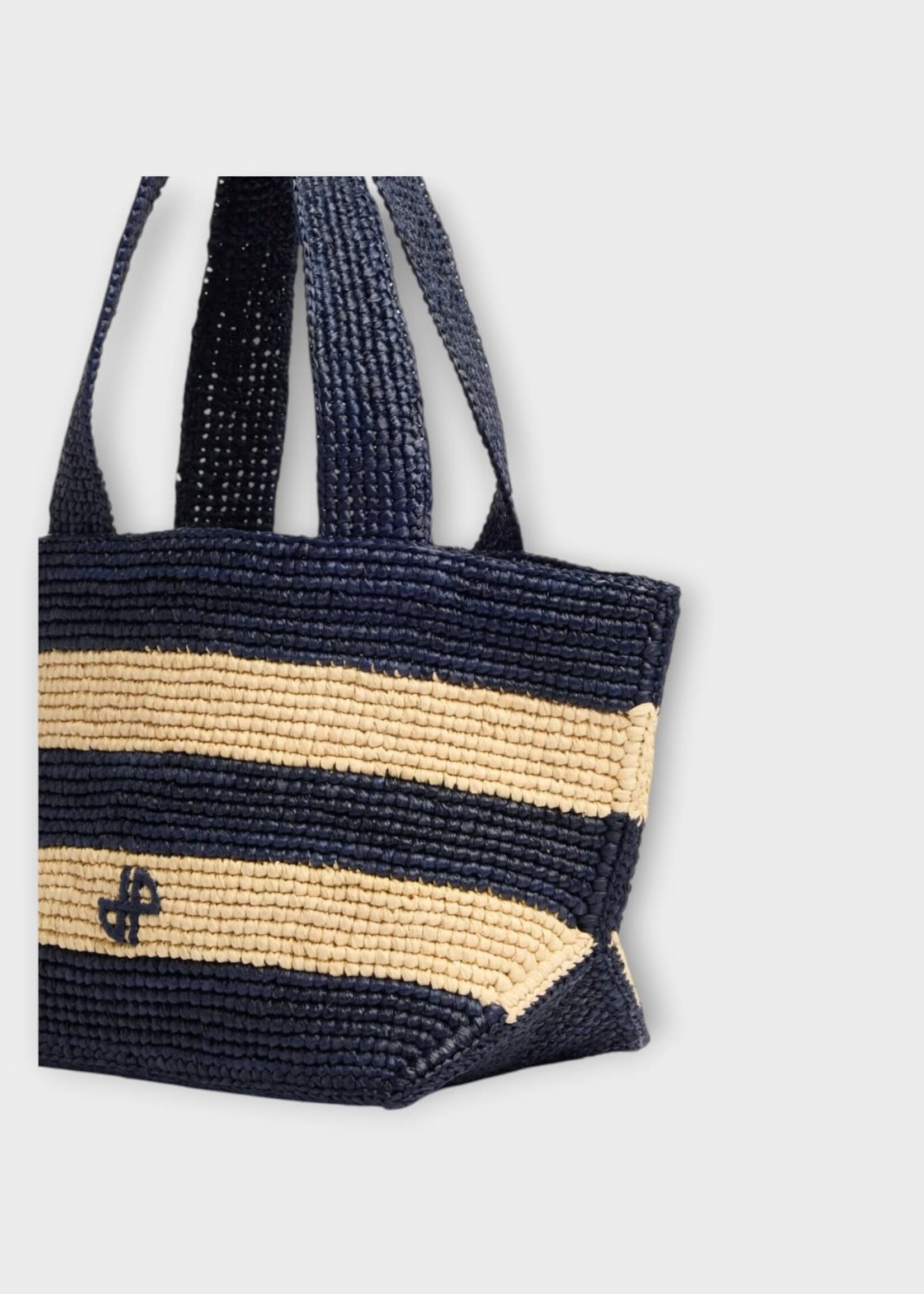 Patou Patou Bag, Multi, Raffia Trapeze Tote Bag In Offshore Blue Stripes & Beige