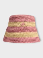 Patou Patou Hat, Multi, Bucket Hat In Bougainvillea Pink Stripes & Beige