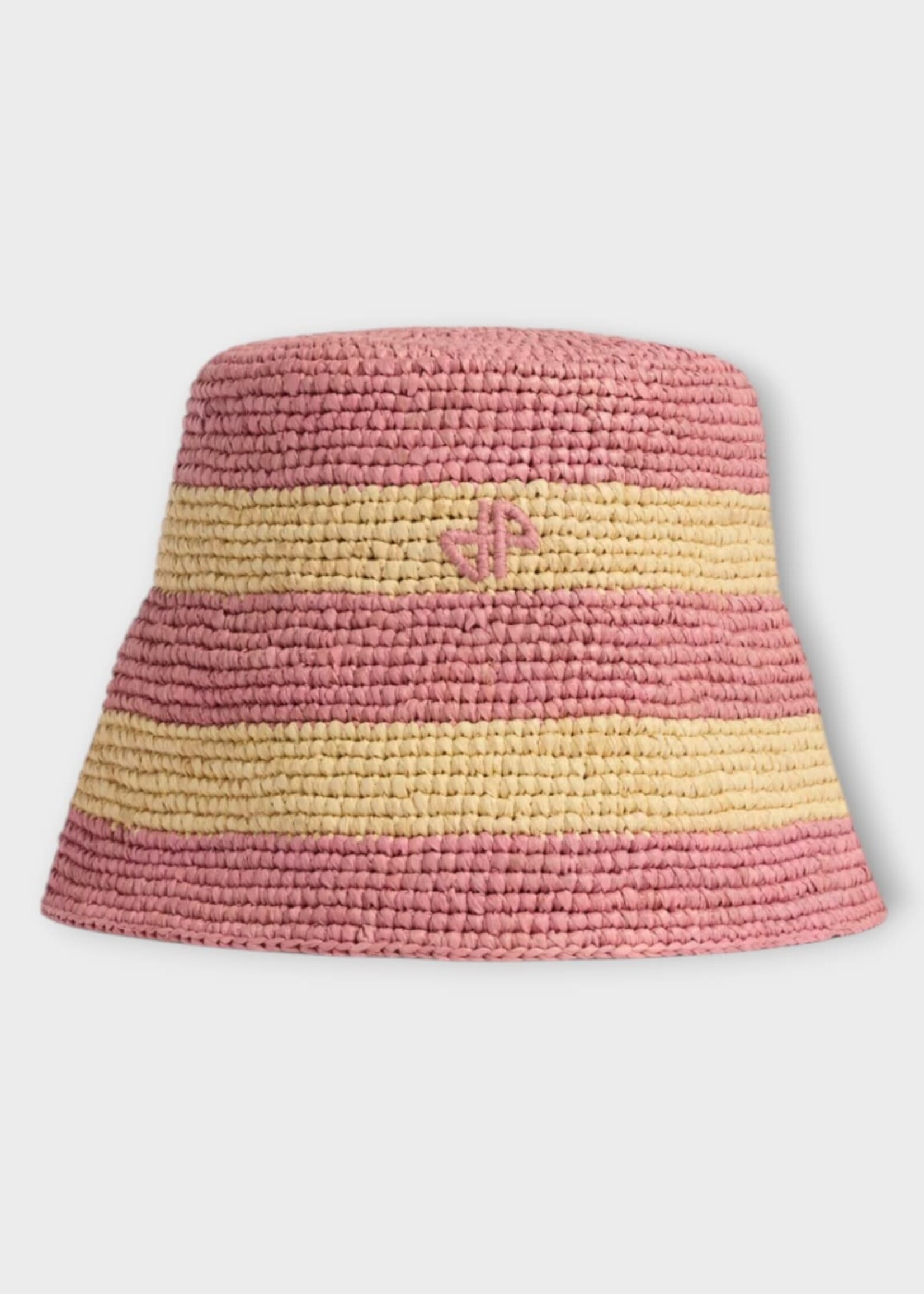 Patou Patou Hat, Multi, Bucket Hat In Bougainvillea Pink Stripes & Beige